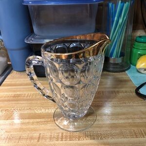 Crystal Glass Pitcher with Gold Accent. Possibly led crystal